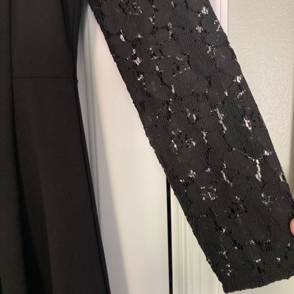 Boden Floral Lace Upper A-Line Pleated Longsleeve Black Dress - Size 6 R - Picture 6 of 11